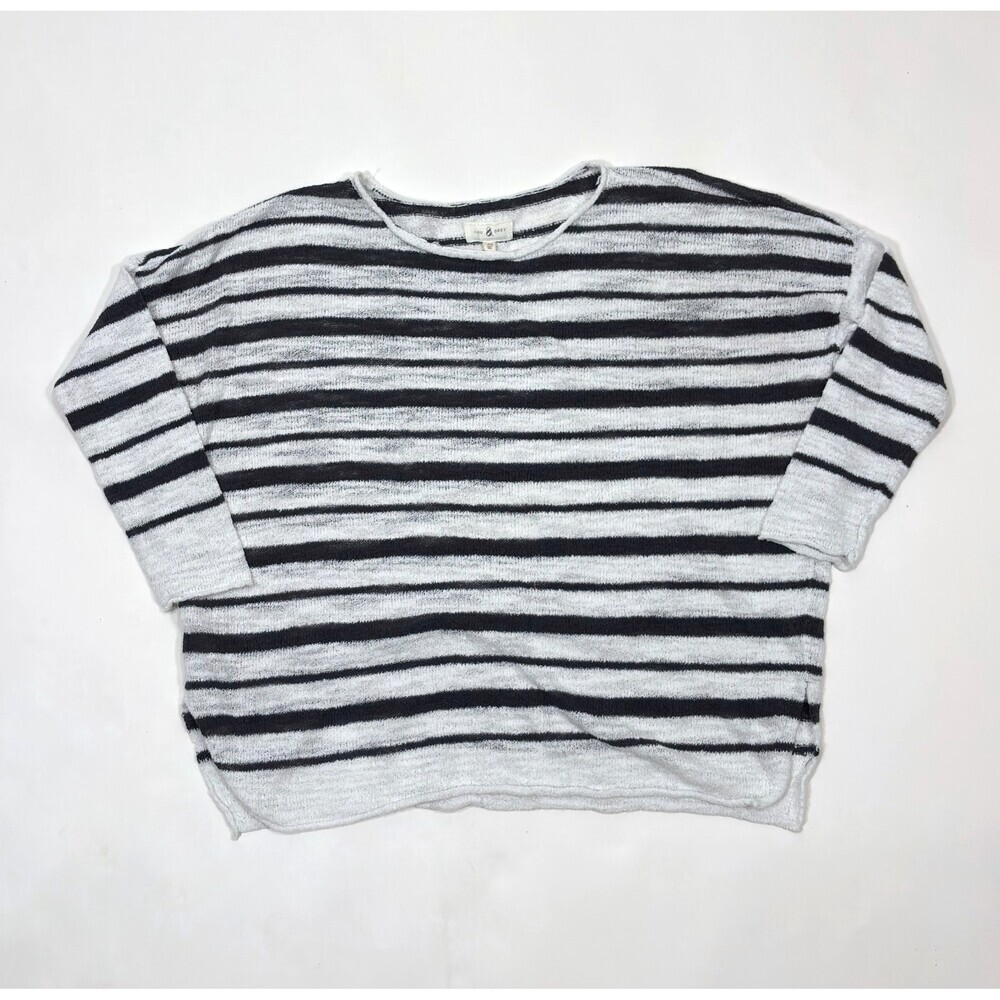 Lou & Grey Striped Lightweight Sweater 3/4 Sleeve Grey White - Size XS